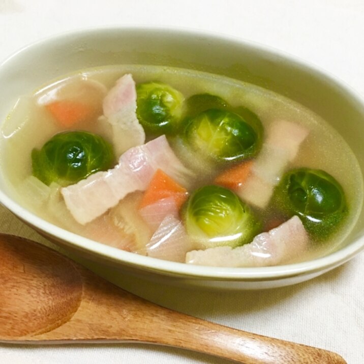 芽キャベツとベーコンの人参玉ねぎコンソメスープ レシピ 作り方 By Kuuuma 楽天レシピ